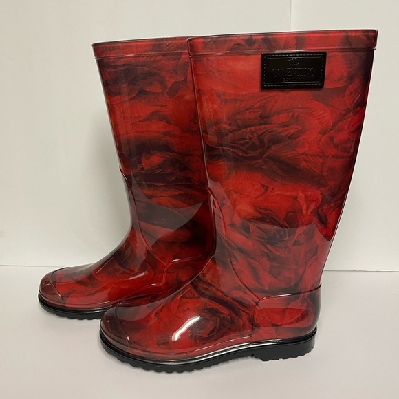 Valentino Garavani tall flat rain boots red flowers 38 - Picture 2 of 11